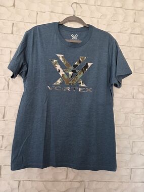 Vortex Men's Heather Blue Short Sleeve Logo Tee with Camo Detail